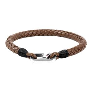 TOMMY HILFIGER Bracelet Silver Stainless Steel Brown Leather 2790023 - 12376