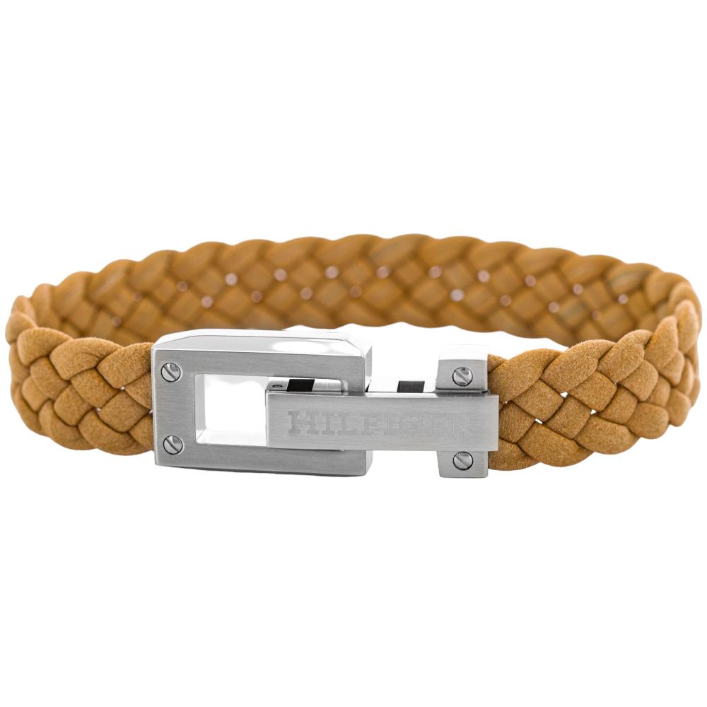TOMMY HILFIGER Bracelet Silver Stainless Steel with Beige Braided Leather 2790516