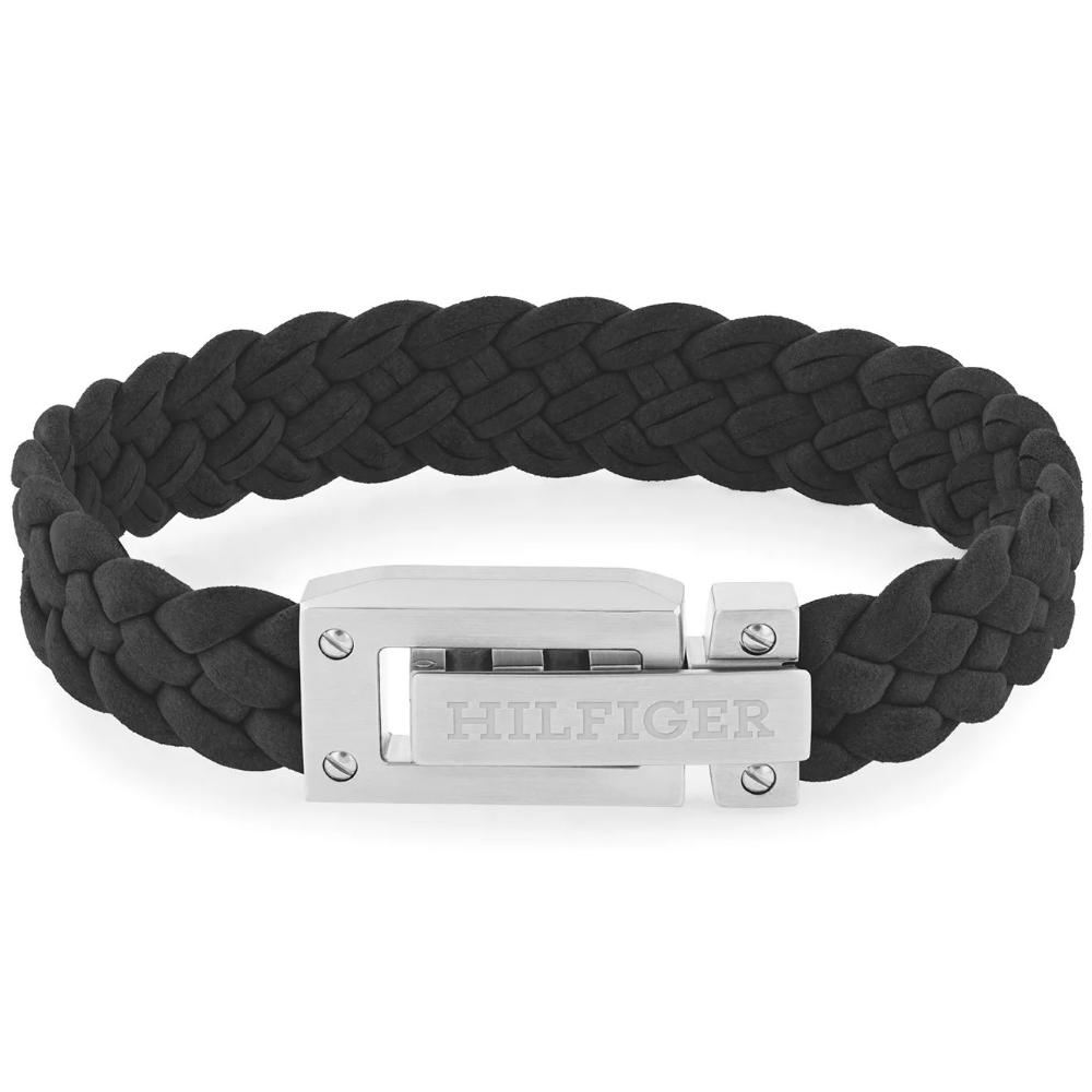 TOMMY HILFIGER Bracelet Silver Stainless Steel with Black Braided Leather 2790517