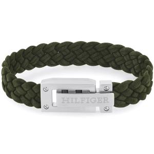 TOMMY HILFIGER Bracelet Silver Stainless Steel with Green Braided Leather 2790518 - 42145