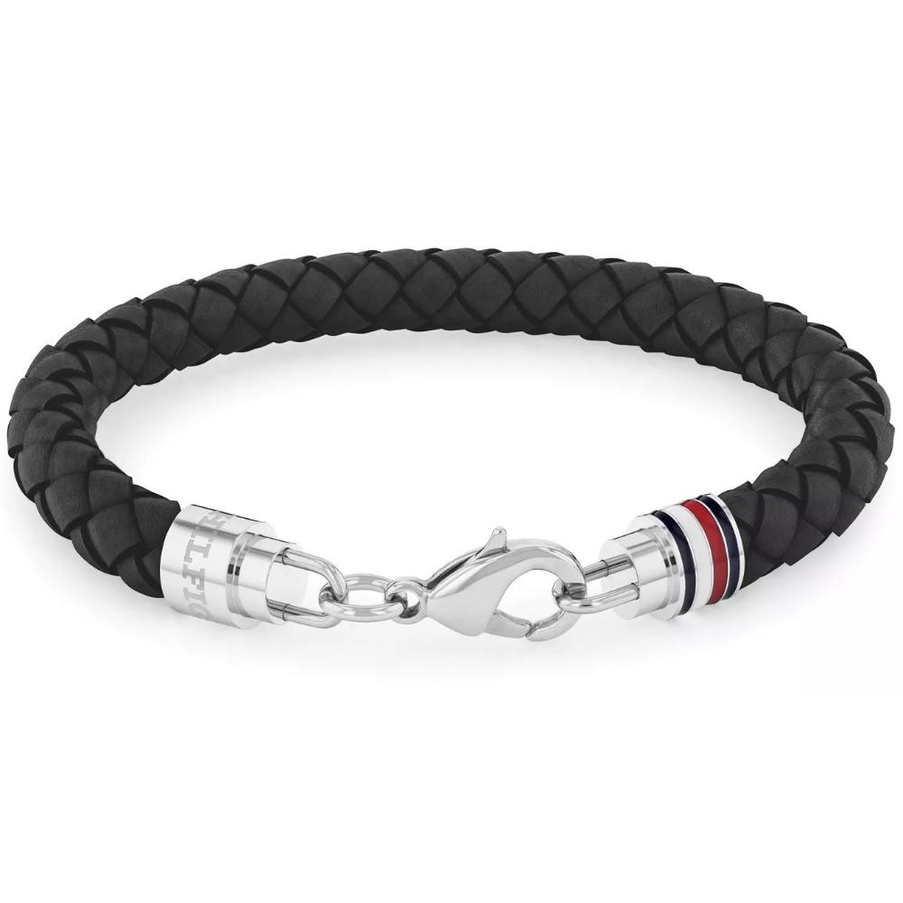 TOMMY HILFIGER Bracelet Silver Stainless Steel with Black Braided Leather 2790545