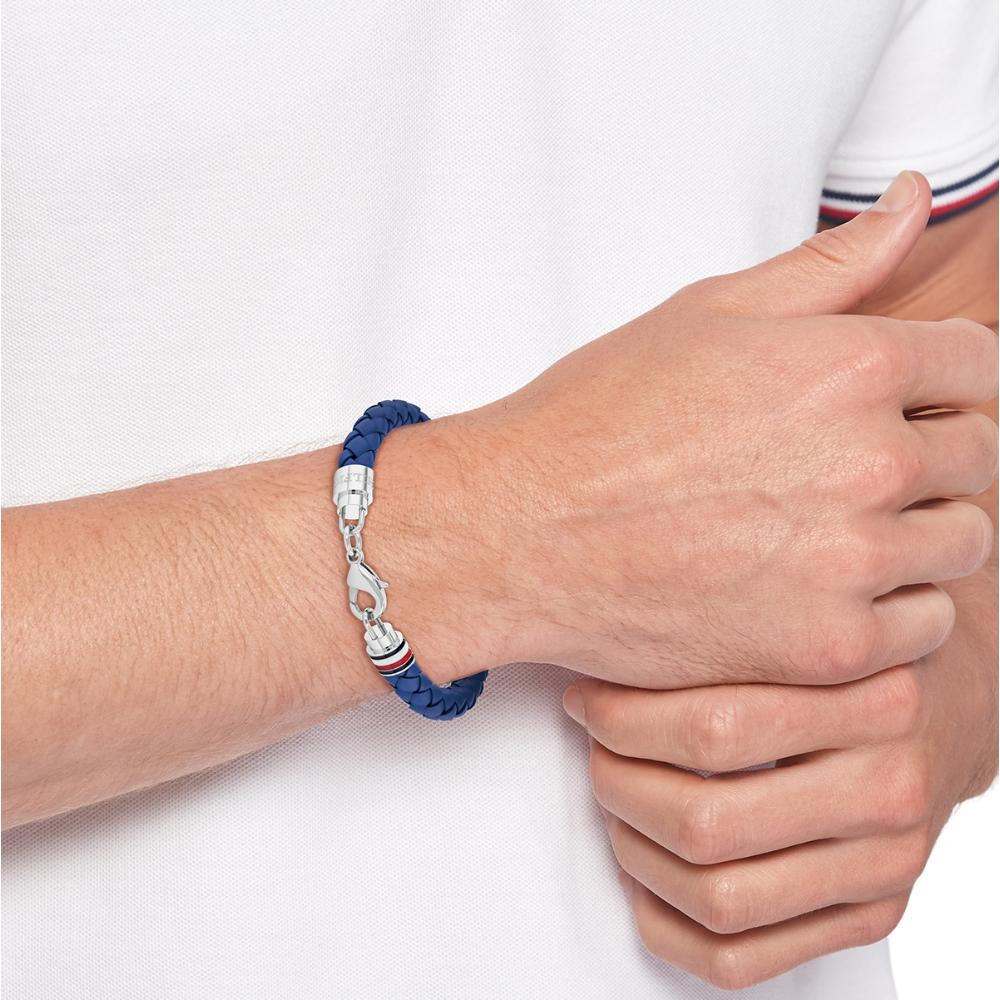 TOMMY HILFIGER Iconic Bracelet Silver Stainless Steel with Blue Leather 2790548