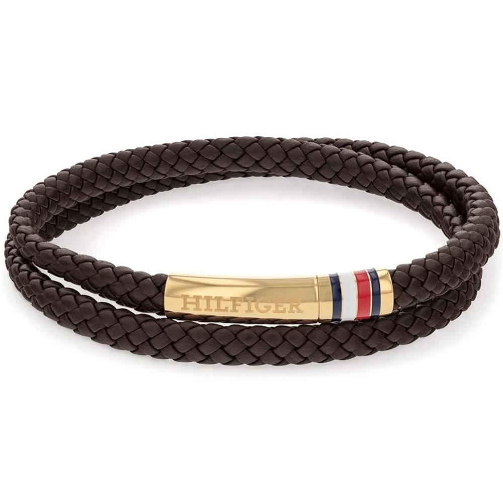 TOMMY HILFIGER Bracelet Gold Stainless Steel with Brown Braided Leather 2790551