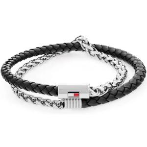 TOMMY HILFIGER Bracelet Silver Stainless Steel with Black Braided Leather 2790562 - 45346