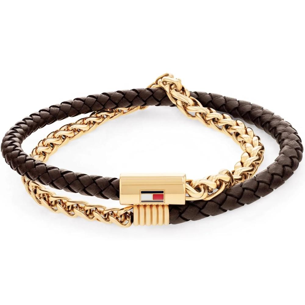 TOMMY HILFIGER Bracelet Gold Stainless Steel with Brown Braided Leather 2790563