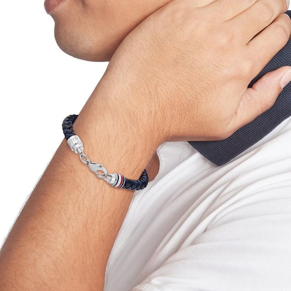 BRACELET For Him TOMMY HILFIGER Silver Stainless Steel with Black and Blue Leather 2790634