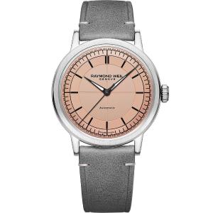 RAYMOND WEIL Millesime Salmon Dial 39.5mm Silver Stainless Steel Grey Leather Strap 2925-STC-80001 - 52928