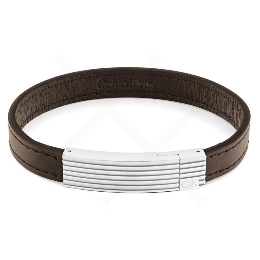 CALVIN KLEIN Bracelet Silver Stainless Steel Brown Leather 35000268