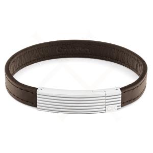 CALVIN KLEIN Bracelet Silver Stainless Steel Brown Leather 35000268 - 27409