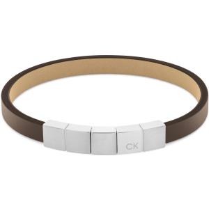CALVIN KLEIN Minimalistic Squares Bracelet Silver Stainless Steel with Brown Leather 35000490 - 41129