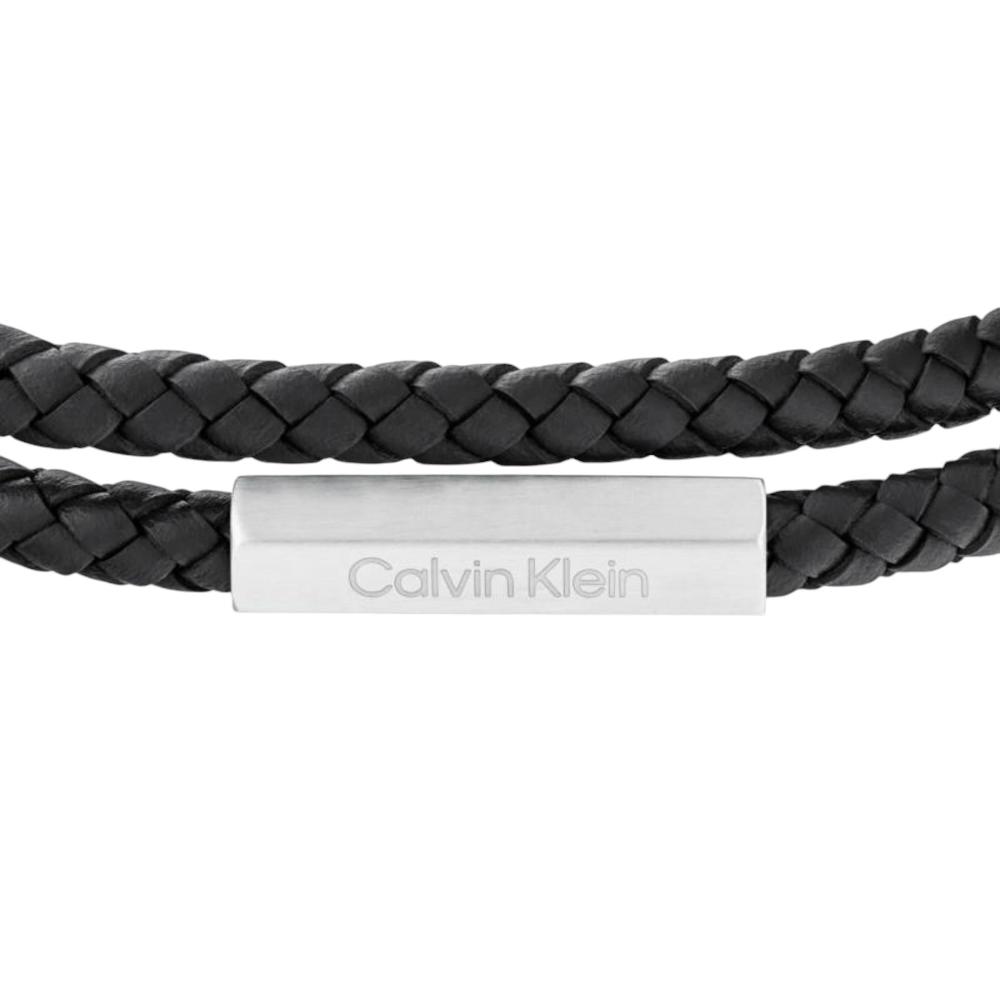 CALVIN KLEIN Latch Men's BRACELET Stainless Steel with Black Leather 35100017