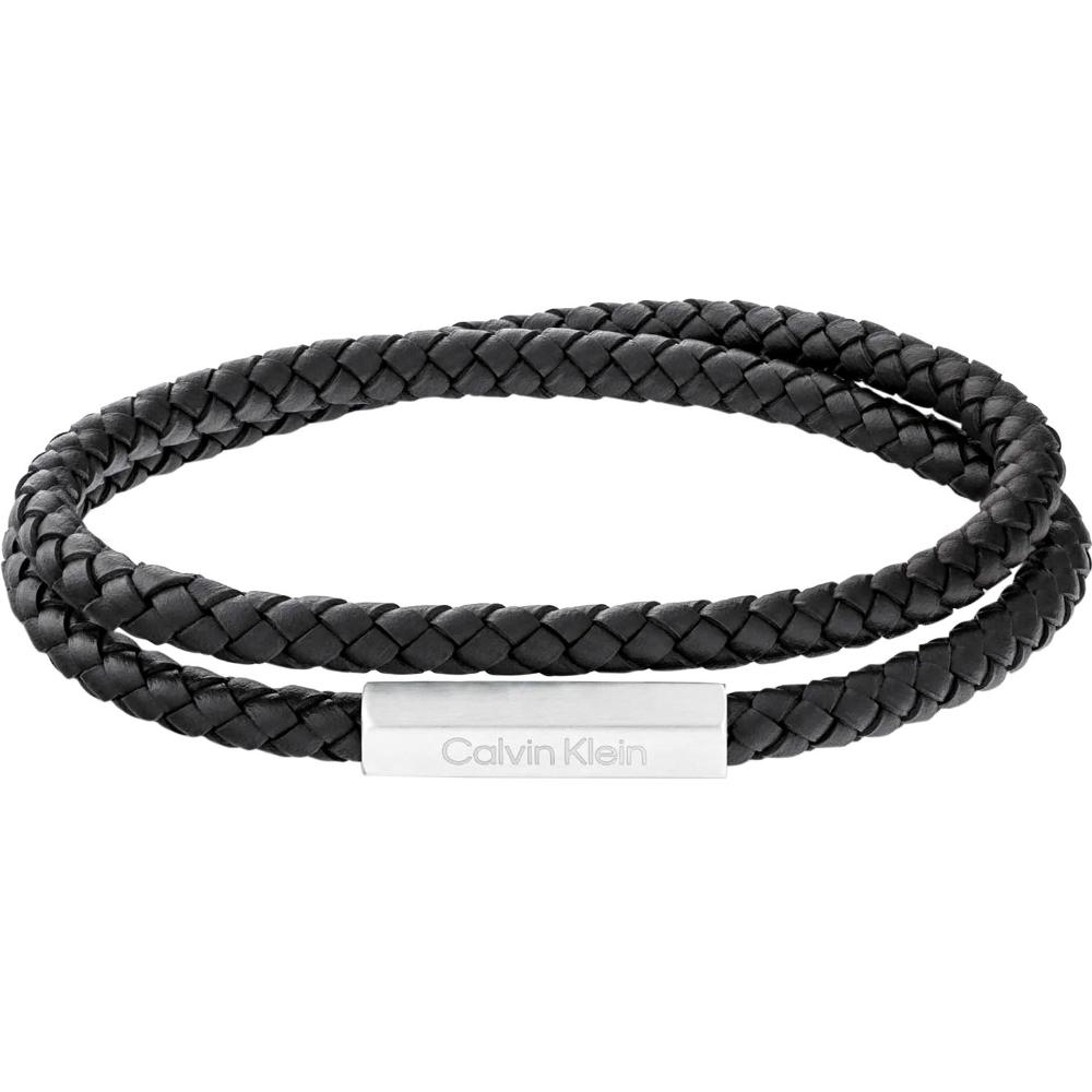 CALVIN KLEIN Latch Men's BRACELET Stainless Steel with Black Leather 35100017