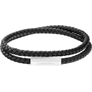 CALVIN KLEIN Latch Men's BRACELET Stainless Steel with Black Leather 35100017 - 53865