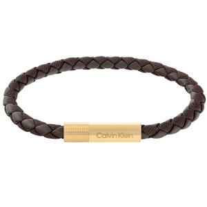 CALVIN KLEIN Velocity Men's BRACELET Gold Plated Stainless Steel with Brown Leather 35100027 - 53855