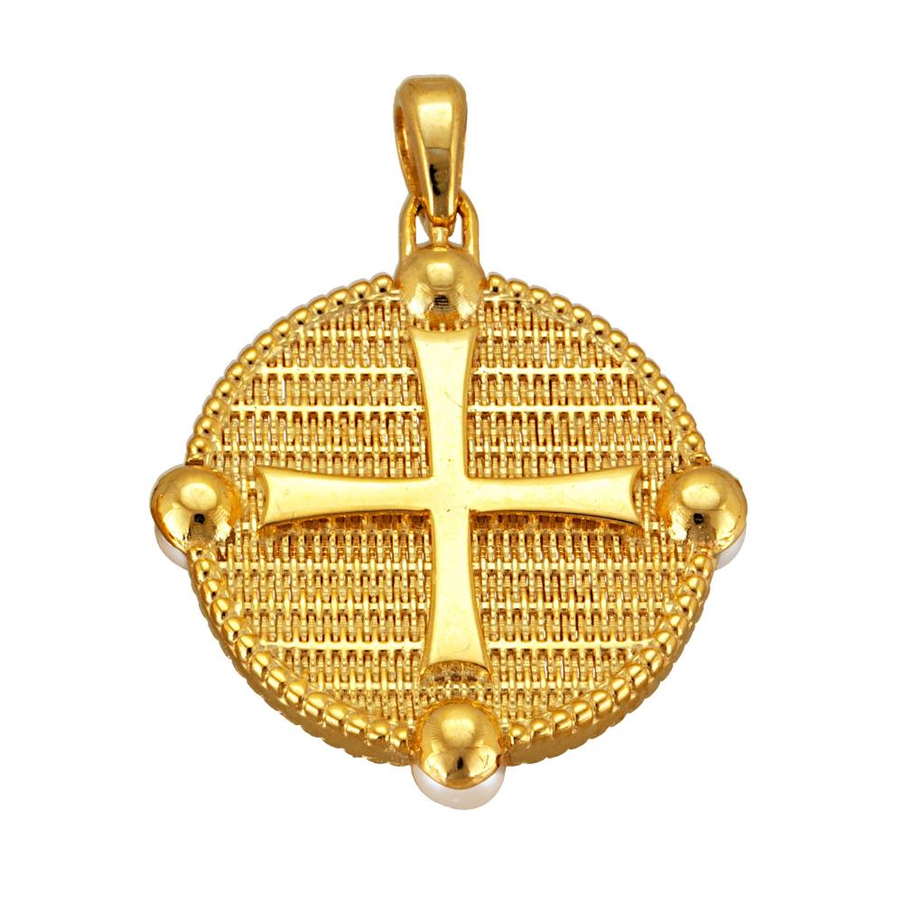 CHRISTIAN CHARMS Byzantine Double Sided SENZIO Collection from K9 Yellow Gold with Pearls and Zircon 364Y.K9