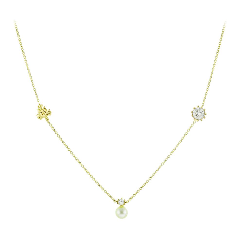 NECKLACE with Pearl in Yellow Gold with Chain 9K and Zircon 3AB.04.344C