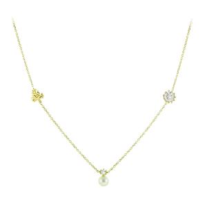 NECKLACE with Pearl in Yellow Gold with Chain 9K and Zircon 3AB.04.344C - 14113