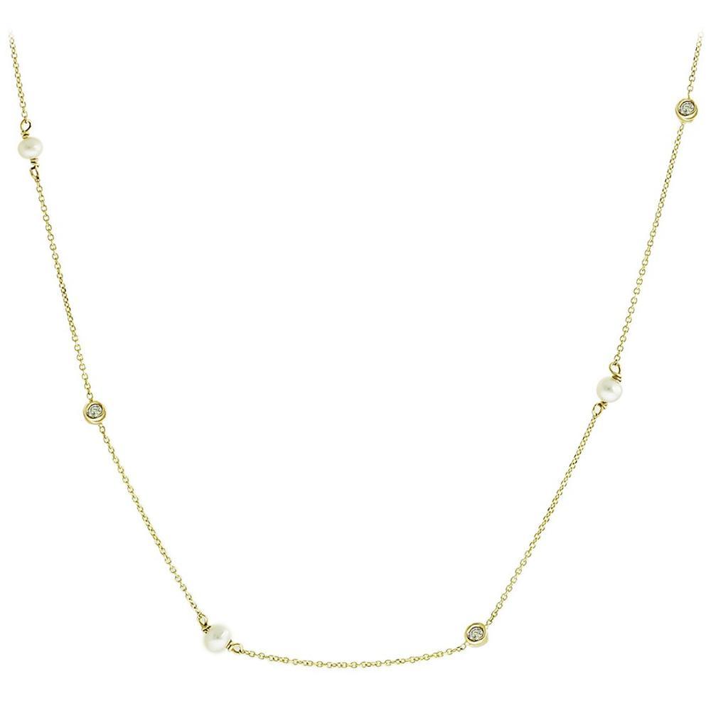 NECKLACE SENZIO Yellow Gold 9K with Zircon And Pearls Stones 3AB.05.415C