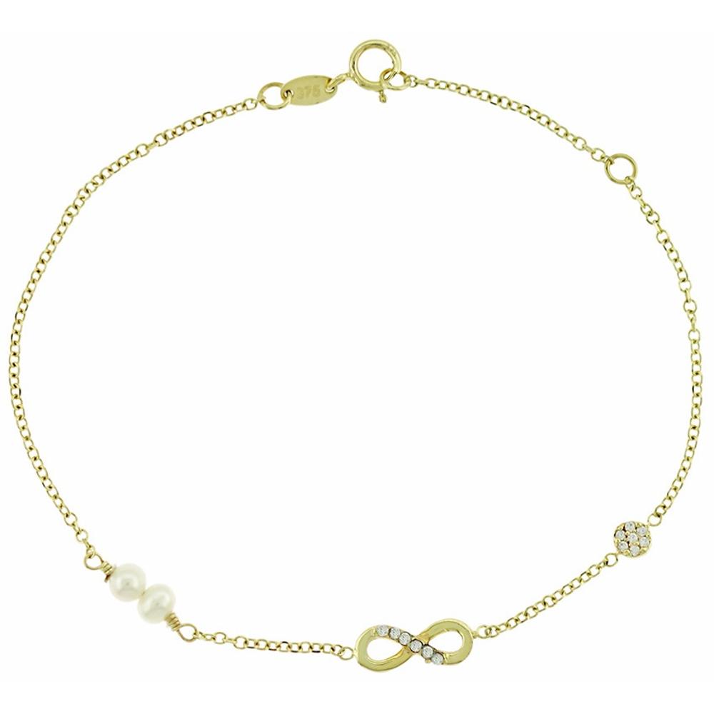 BRACELET Women's Infinity K9 Yellow Gold with Pearls and Zircon Stones 3AB.309B