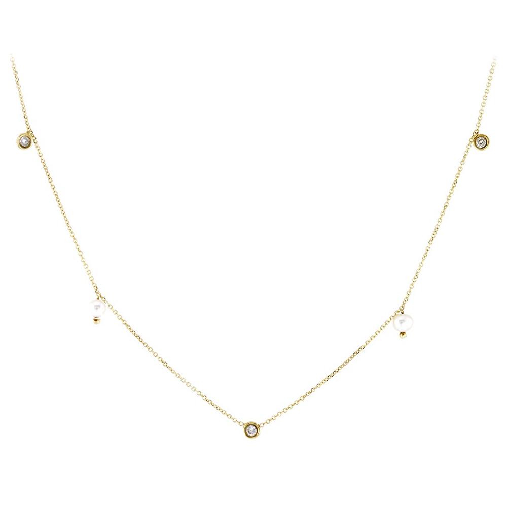 NECKLACE Women Yellow Gold K9 with Zircon Stones and Pearls 3AB.456C