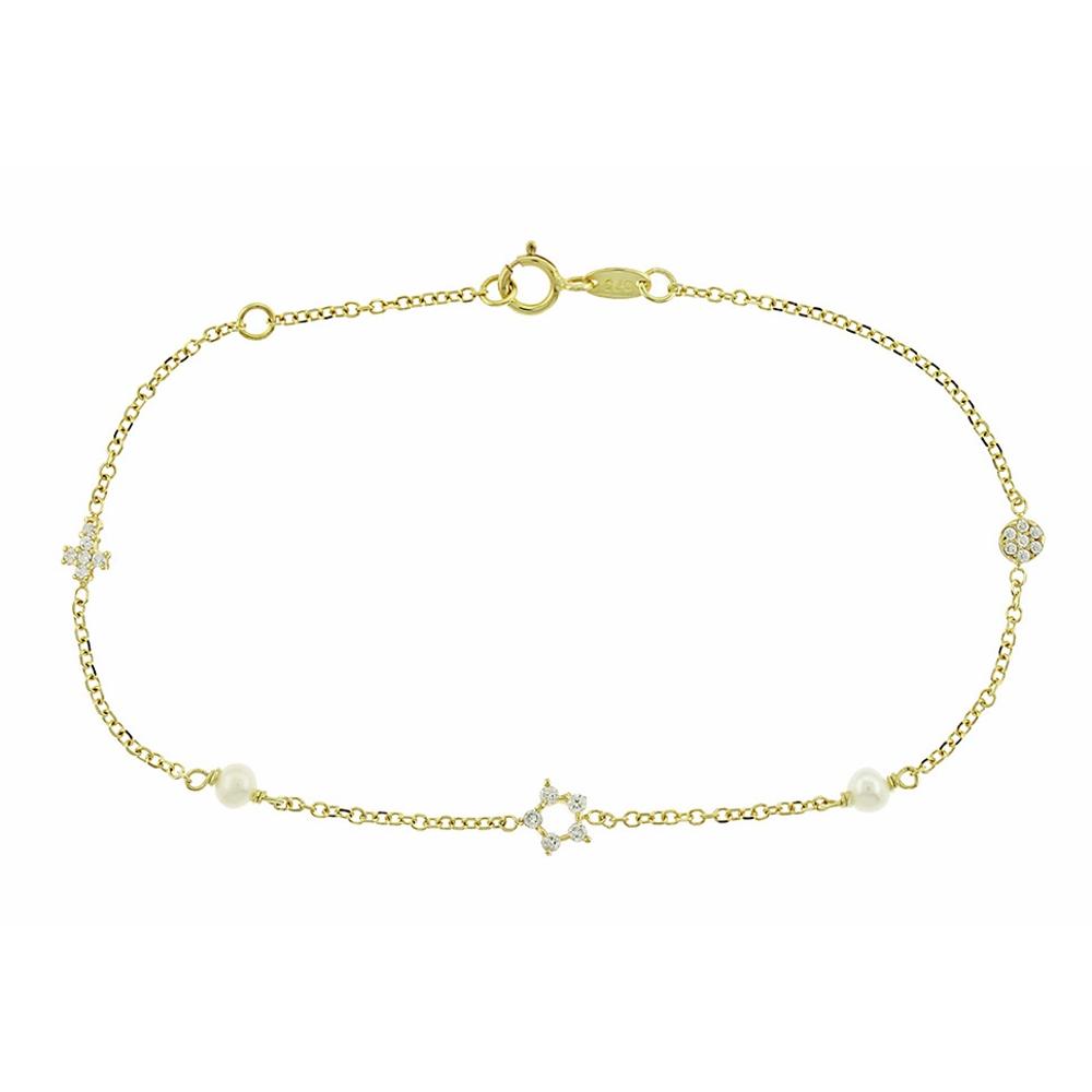BRACELET Women 9K Yellow Gold with Zircon and Pearls 3AB.02.515B