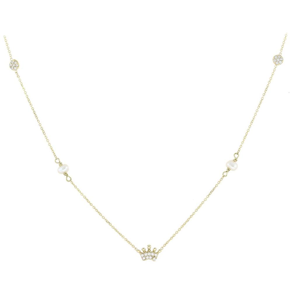NECKLACE Crown SENZIO Collection K9 Yellow Gold with Zircon and Pearls 3AB.605C