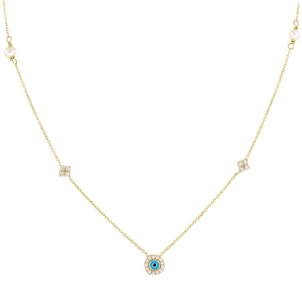 NECKLACE Eyelet K9 in Yellow Gold with Zircon Stones and Pearls 3AB.619C