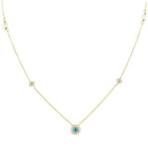 NECKLACE Eyelet K9 in Yellow Gold with Zircon Stones and Pearls 3AB.619C - 52986