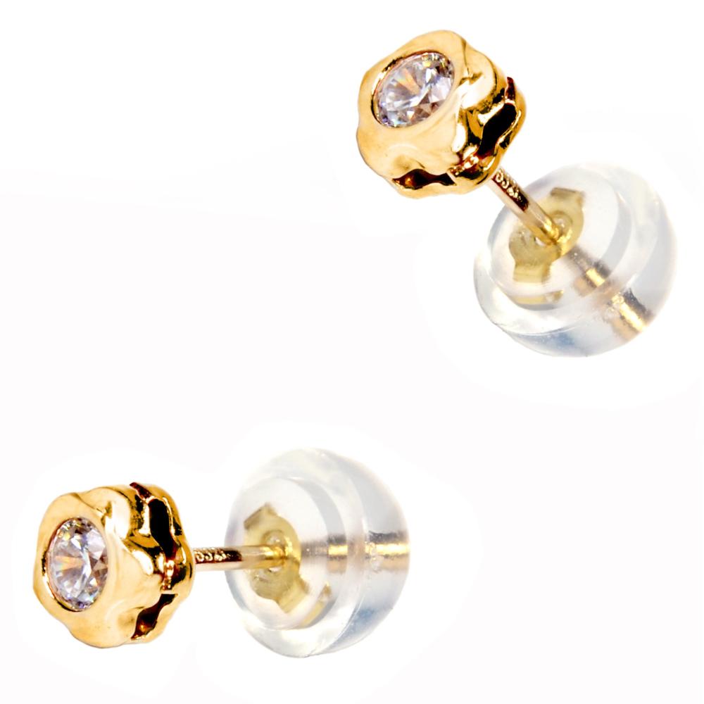 EARRINGS Flower K9 Yellow Gold with Zircon Stones 3DSC.0027