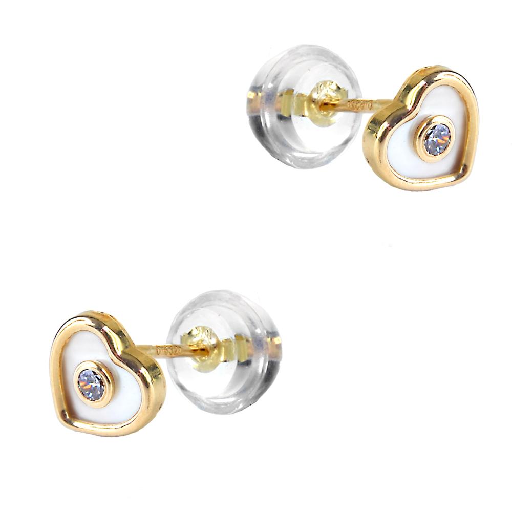 EARRINGS for Kids Hearts Yellow Gold K9 with Enamel with Zircon Stones 3DSC.0122A