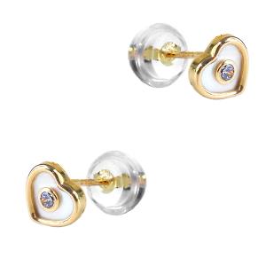 EARRINGS for Kids Hearts Yellow Gold K9 with Enamel with Zircon Stones 3DSC.0122A - 55537