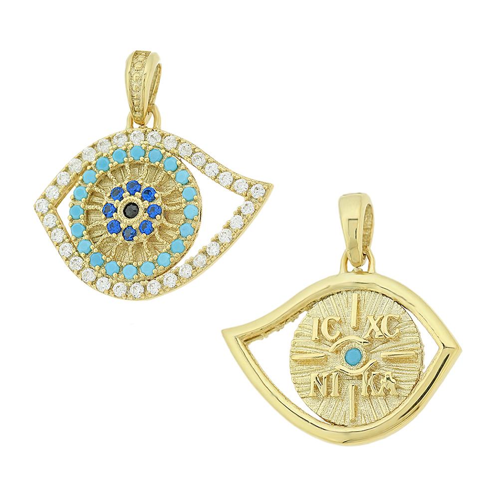 CHRISTIAN CHARMS Eye Amulet Double Sided SENZIO Collection K9 Yellow Gold with Zircon Stones 3KR.D482P