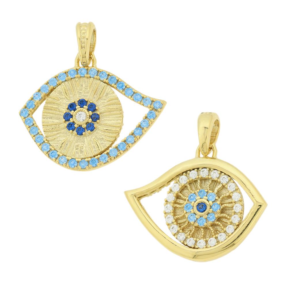 PENDANT Eye Double Sided SENZIO Collection K9 Yellow Gold with Zircon Stones 3KR.D483P