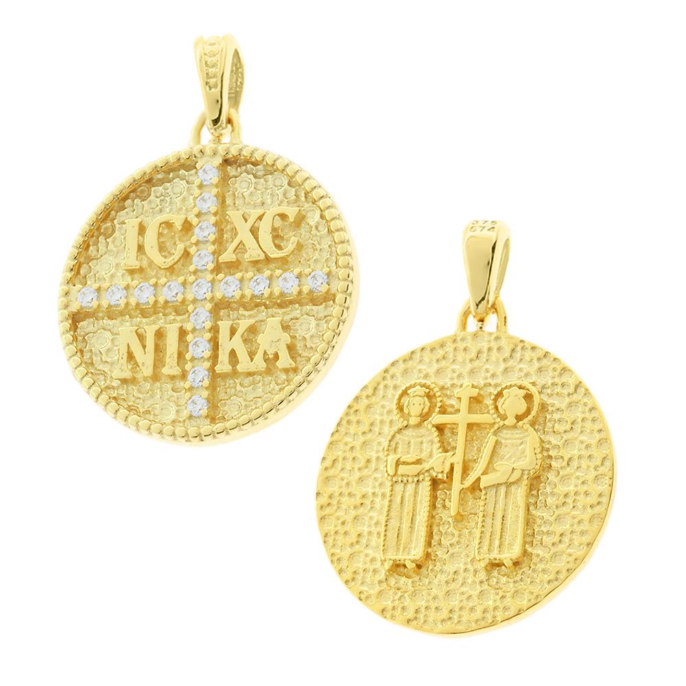 CHRISTIAN CHARMS Double Sided Amulet SENZIO Collection K9 Yellow Gold with Zircon Stones 3KR.D575P