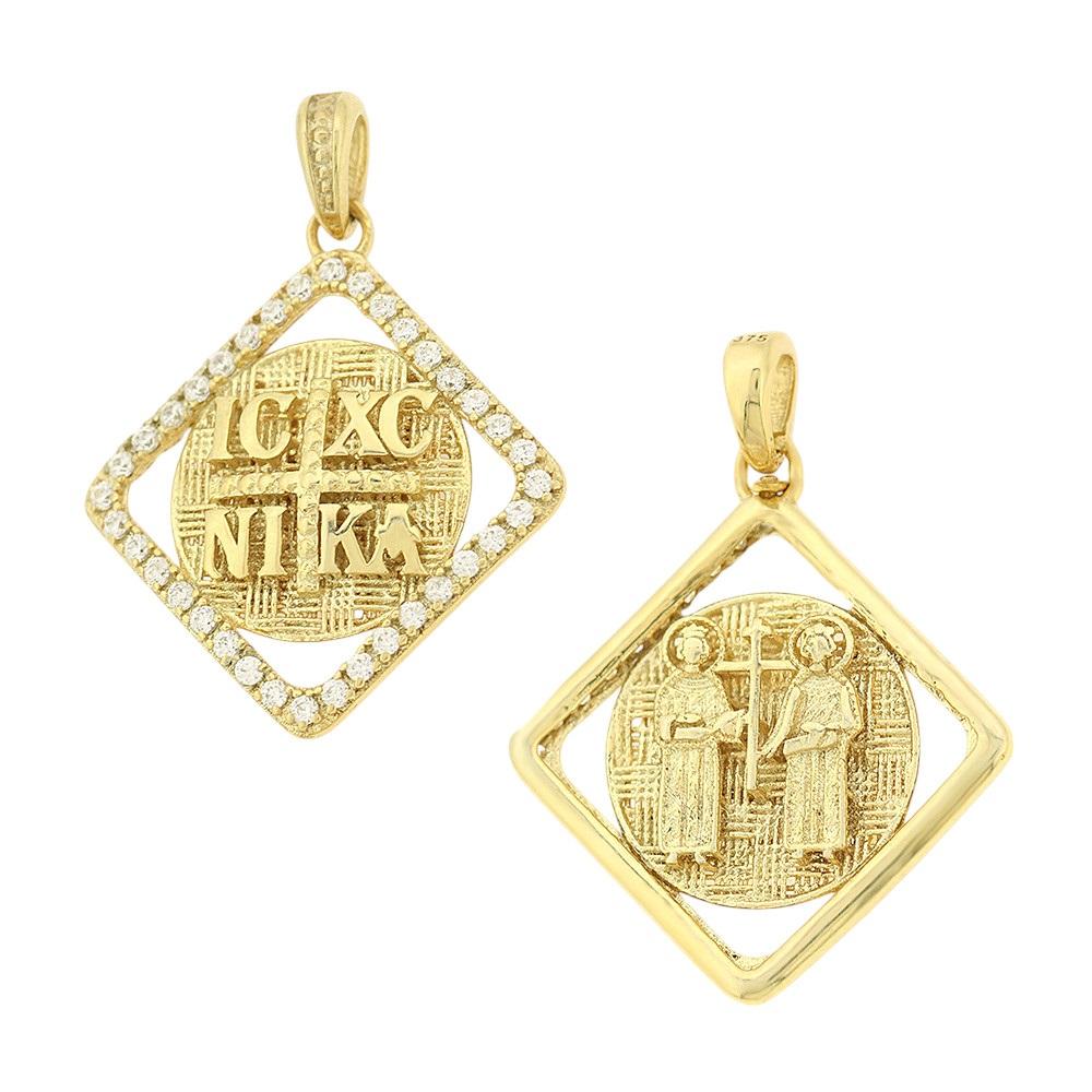 CHRISTIAN CHARMS Double Sided Amulet SENZIO Collection K9 Yellow Gold with Zircon Stones 3KR.D446P