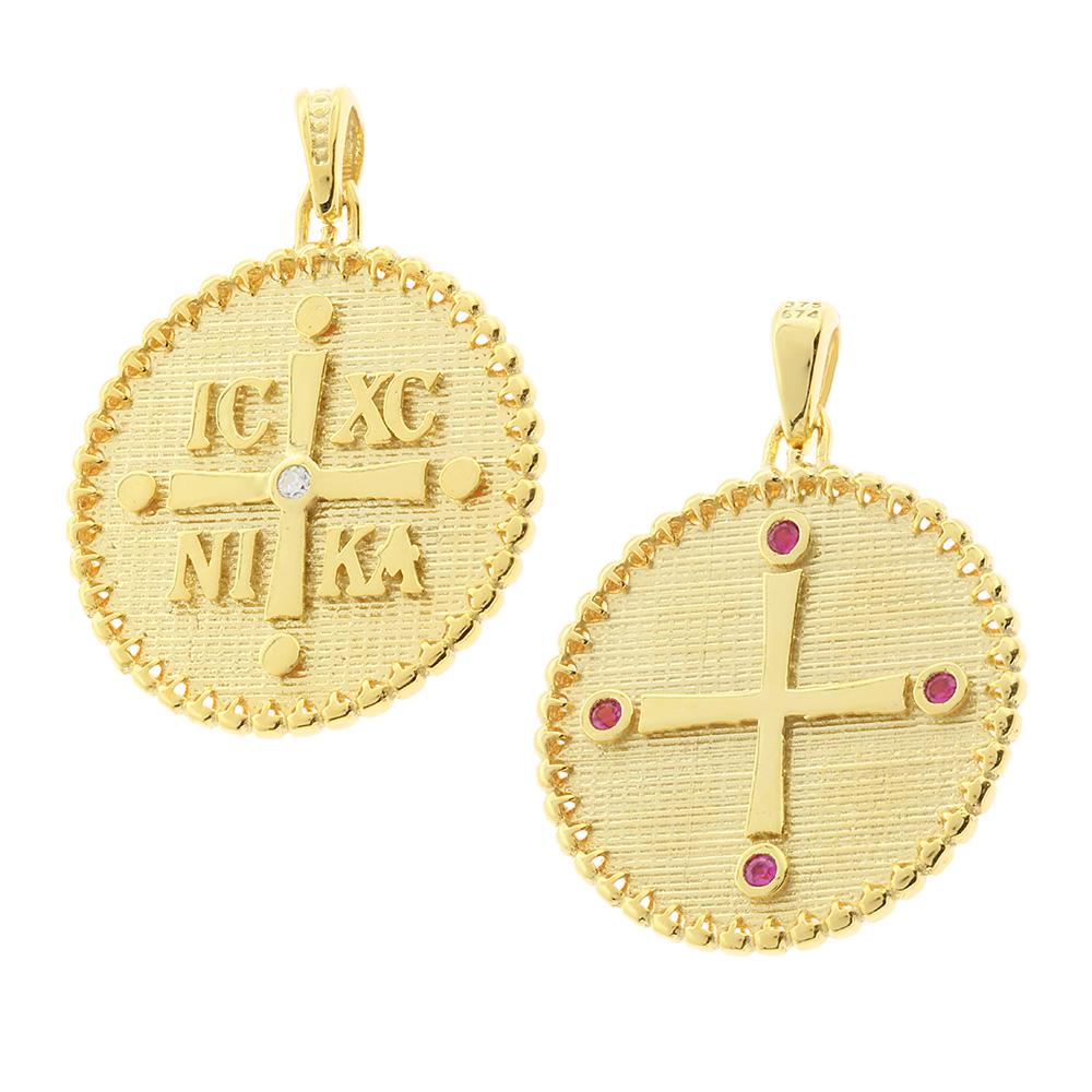 CHRISTIAN CHARMS Double Sided Amulet SENZIO Collection K9 Yellow Gold with Zircon Stones 3KR.D348P