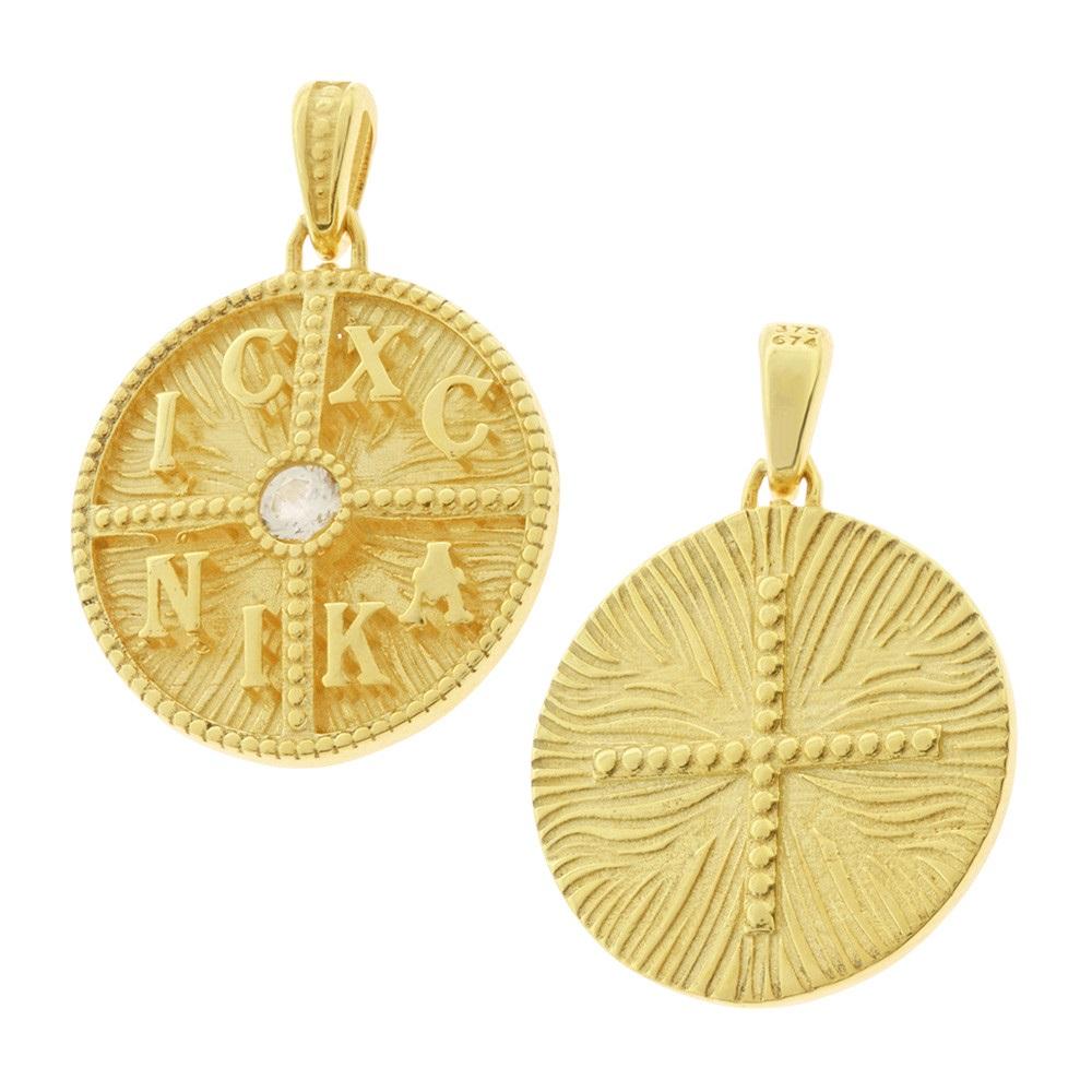 CHRISTIAN CHARMS Double Sided Amulet SENZIO Collection K9 Yellow Gold with Zircon Stones 3KR.D376P