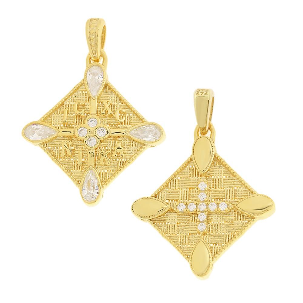 CHRISTIAN CHARMS Double Sided Amulet SENZIO Collection K9 Yellow Gold with Zircon Stones 3KR.D5180P