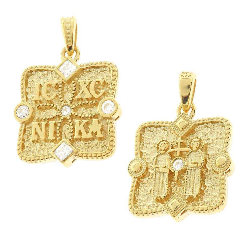 CHRISTIAN CHARMS Double Sided Amulet SENZIO Collection K9 Yellow Gold with Zircon Stones 3KR.D543P