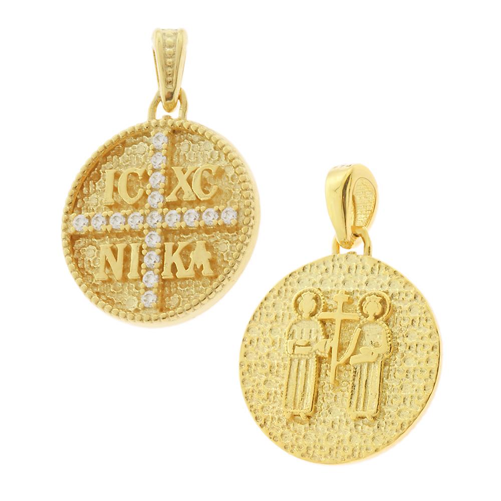 CHRISTIAN CHARMS Double Sided Amulet SENZIO Collection K9 Yellow Gold with Zircon Stones 3KR.D574P