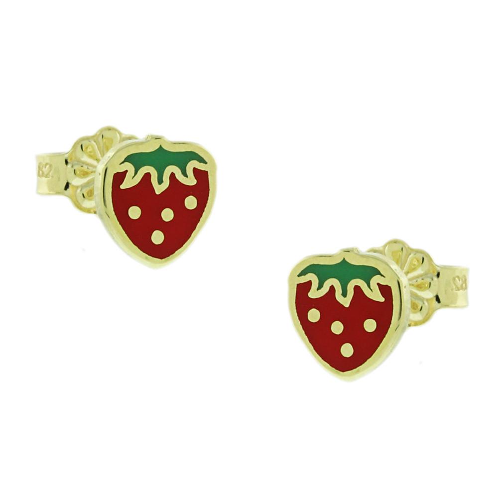 EARRINGS Strawberry Yellow Gold K9 with Enamel 3PE.20OR