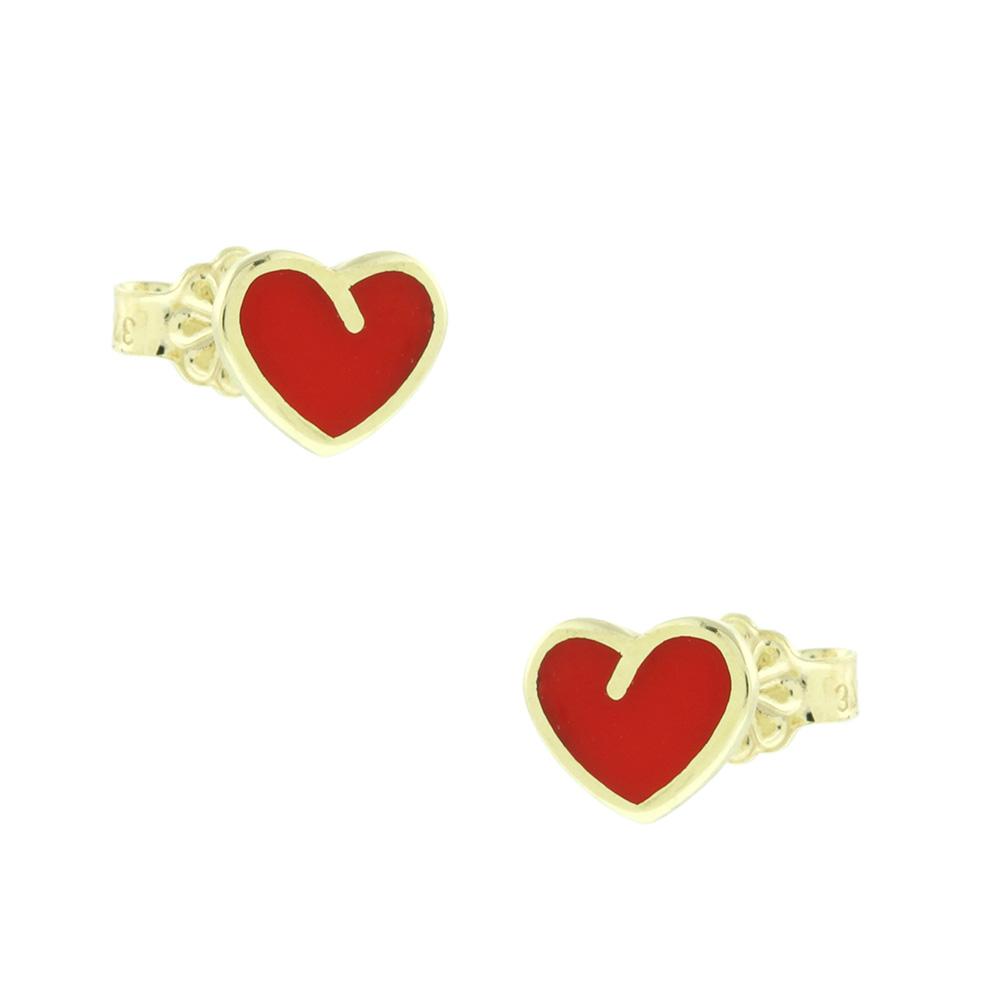 EARRINGS Hearts Yellow Gold K9 with Red Enamel 3PE.21OR