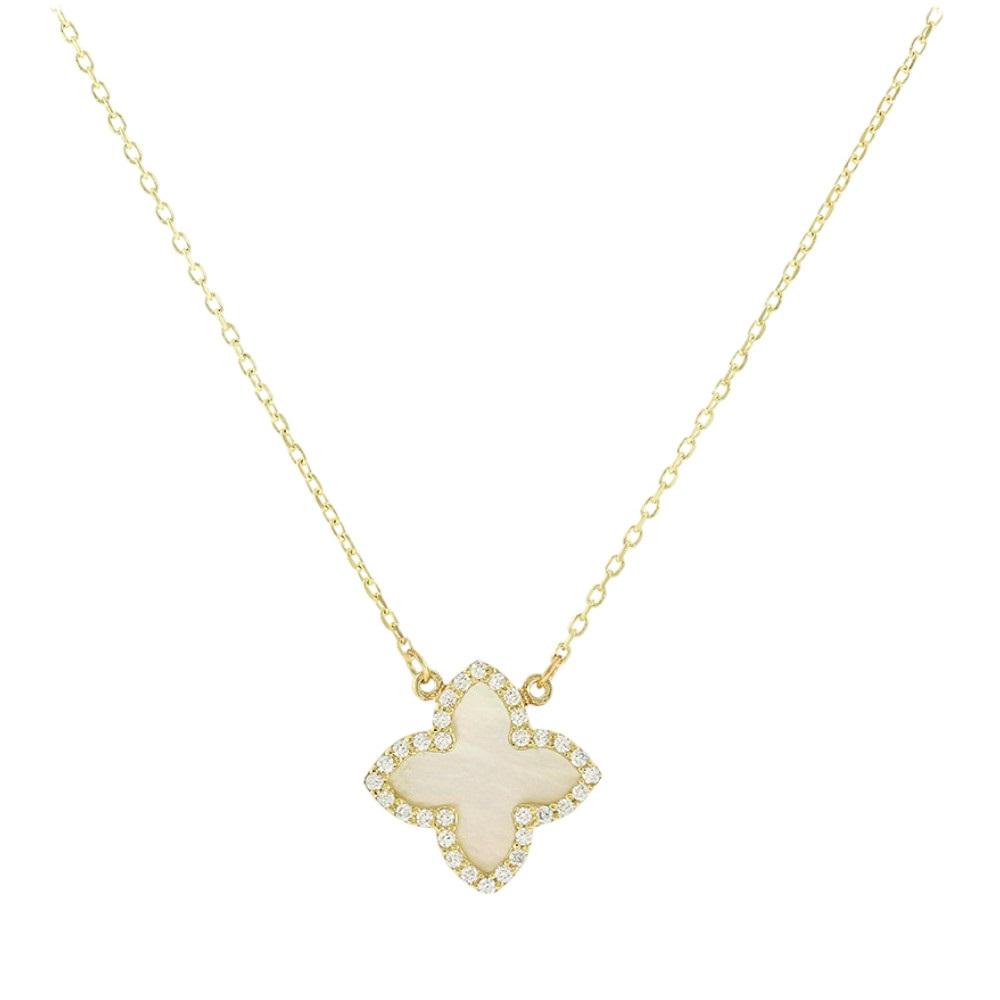 NECKLACE SENZIO Collection Yellow Gold K9 with Mother of Pearl and Zircon Stones 3PE.346C