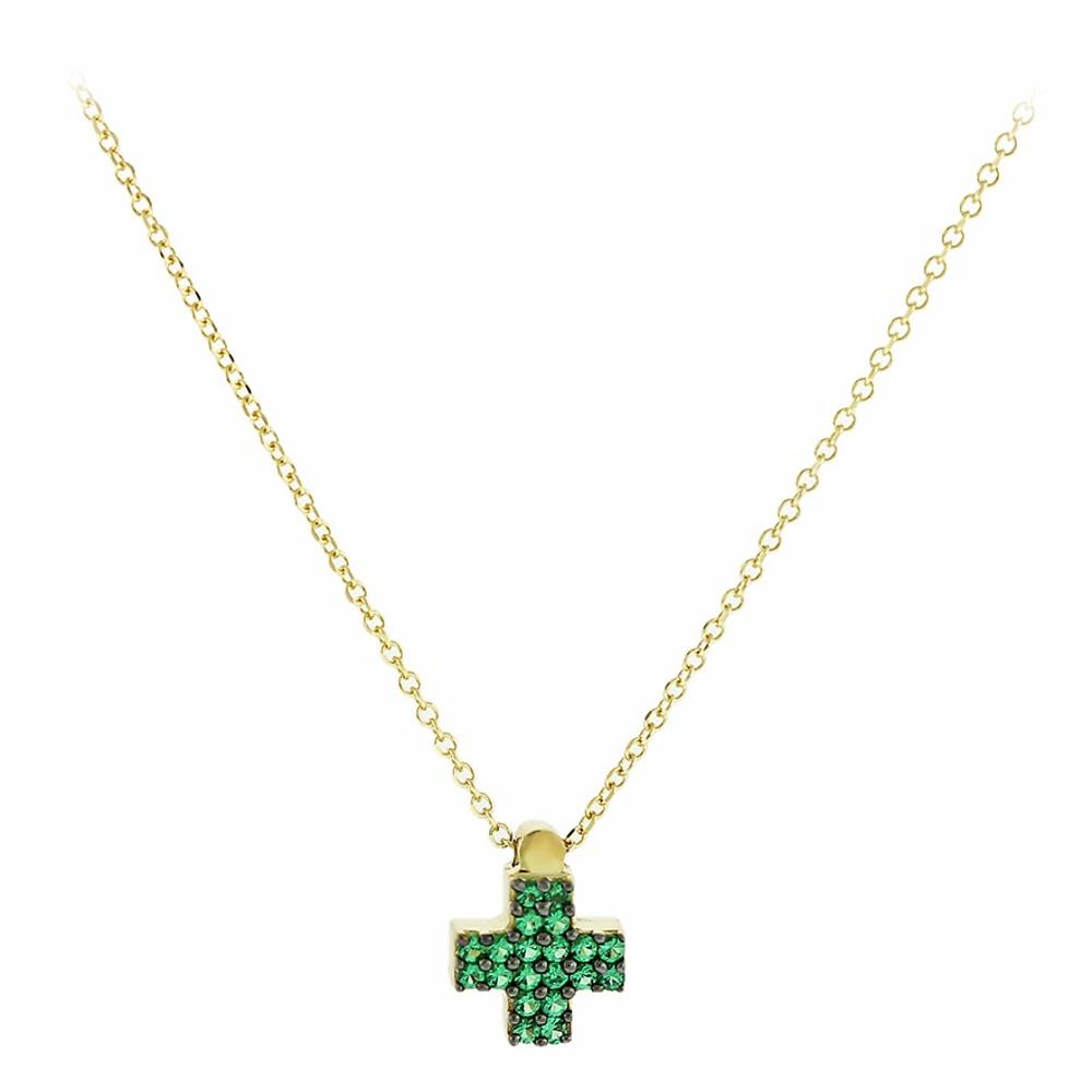 CROSS with Chain SENZIO Collection K9 Yellow Gold with Green Zircon Stones 3SOU.1214GC