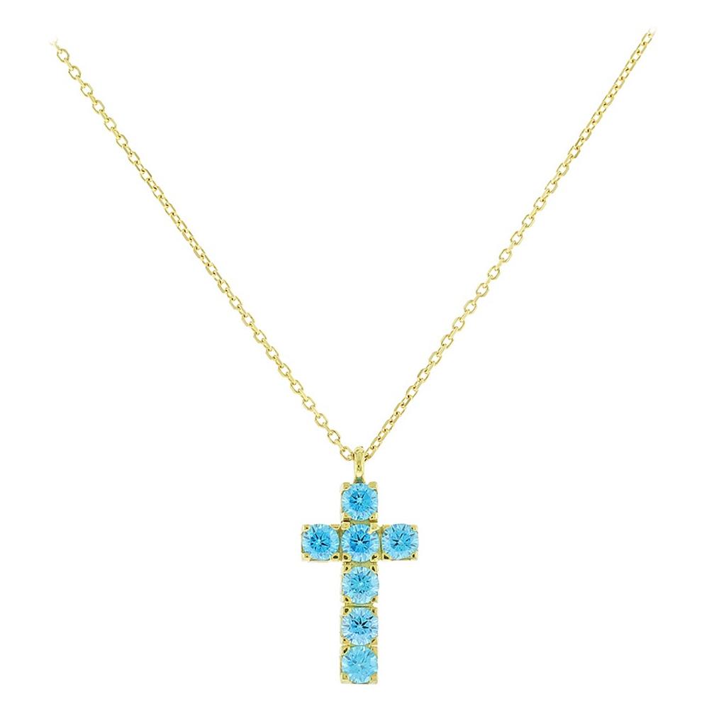 CROSS with Chain SENZIO Collection K9 Yellow Gold with Light Blue Zircon Stones 3SOU.15073C