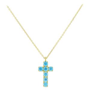 CROSS with Chain SENZIO Collection K9 Yellow Gold with Light Blue Zircon Stones 3SOU.15073C - 43906