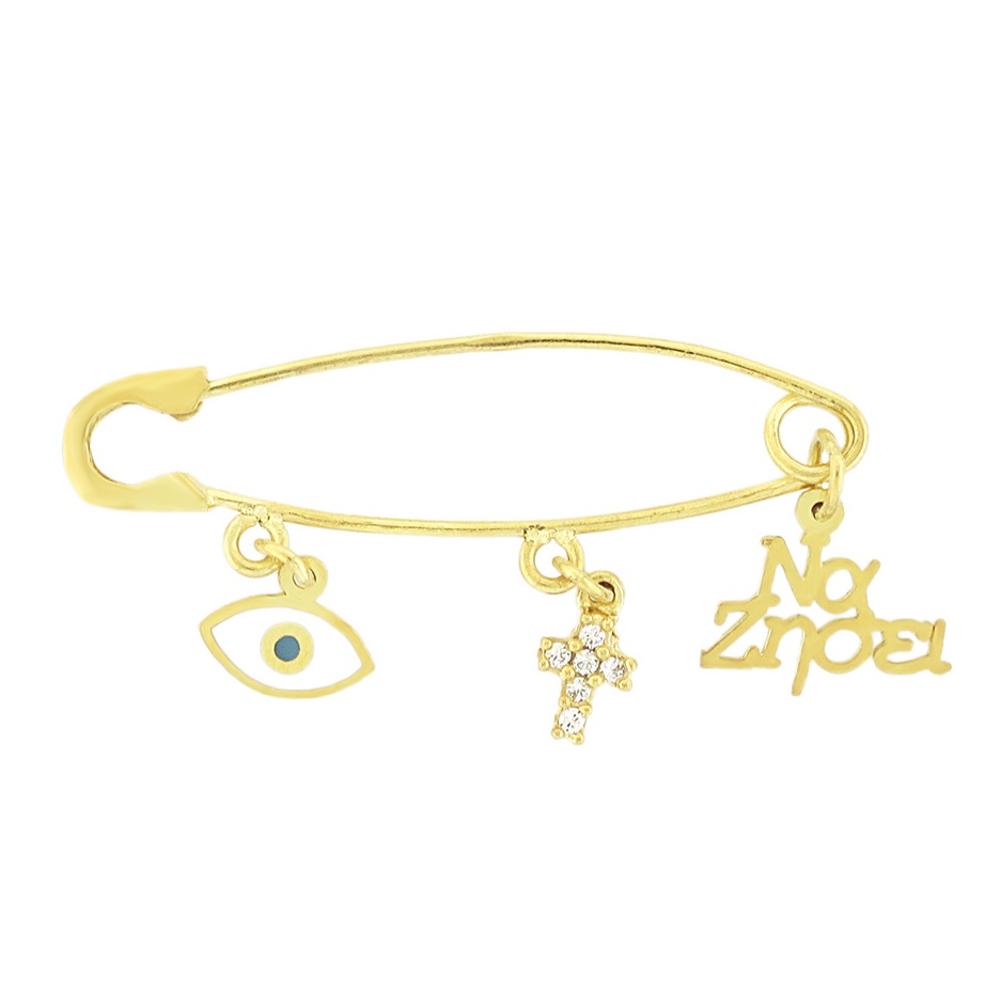 PIN Children's "To Live" 9K Yellow Gold with Zircon Stones and Eyelet 3SOU.02.1280NA