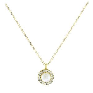 NECKLACE Rosette SENZIO Collection K9 Yellow Gold with Pearl and Zircon Stones 3SOU.1353K - 12195