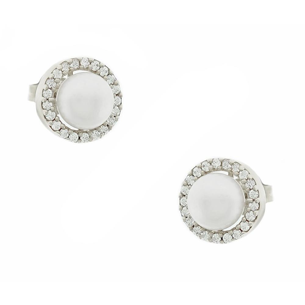 EARRING Rosette with Zircon and Pearl K9 White Gold 3SOU.1356LSK