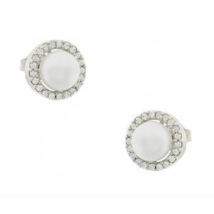 EARRING Rosette with Zircon and Pearl K9 White Gold 3SOU.1356LSK - 48519